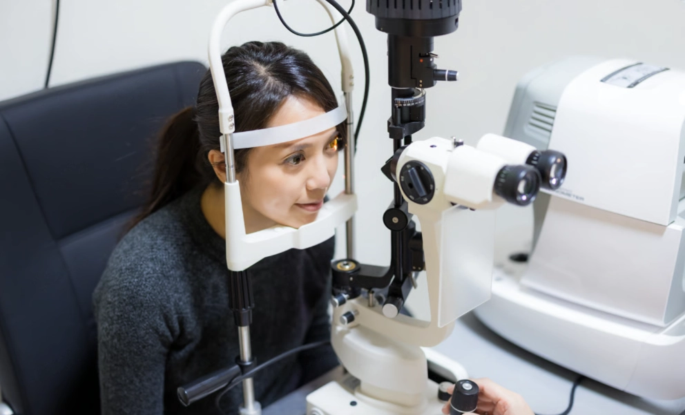 Patient undergoing an eye examination.